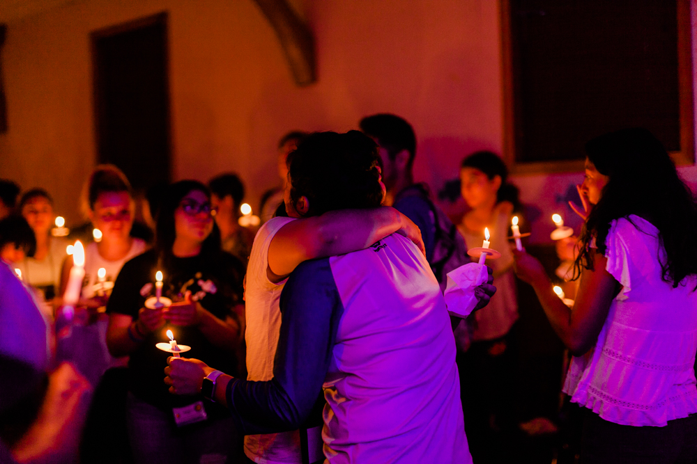 Lit candles during an evening of prayer